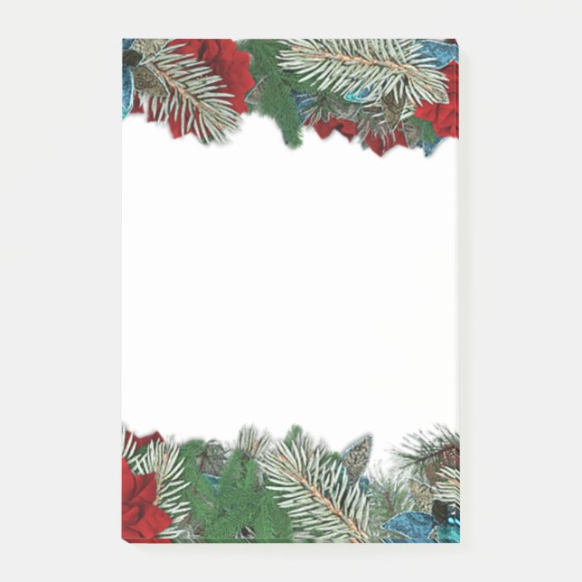 Christmas Wreath Poinsettias Garland Notes Post-it Klebezettel (Vorderseite)