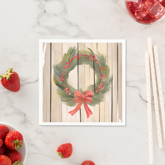 Christmas Wreath Red Bow | Hübscher Pinienwald Serviette (Beispiel)