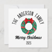 Christmas Wreath Red Bow Lights Personalized Name
