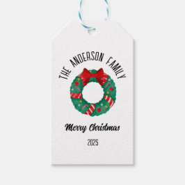 Christmas Wreath Red Bow Lights Personalized Name Geschenkanhänger