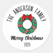Christmas Wreath Red Bow Lights Personalized Name