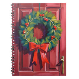 Christmas Wreath Red Door Watercolor Holiday Notizblock
