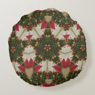 Christmas Wreath Star Red Green Kaleidoscope Rundes Kissen