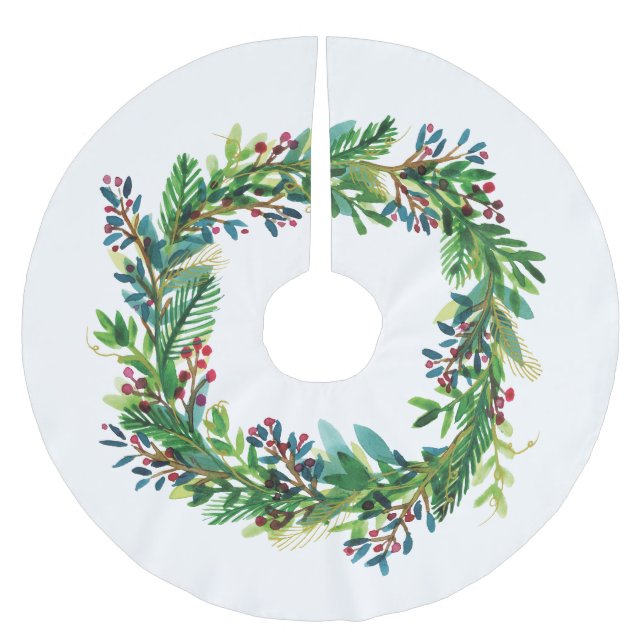Christmas Wreath Watecolor Polyester Weihnachtsbaumdecke (Vorderseite)