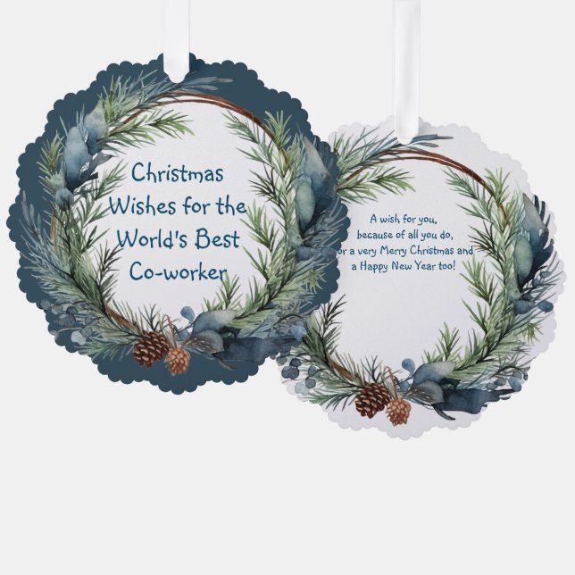 Christmas wünscht Grüne Wreath Co-Arbeiterin Ornament Karte (Vorderseite/Rückseite)