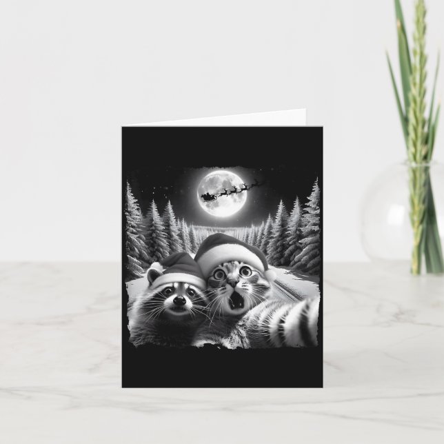 Christmas Xmas Holiday Funny Cat Taking Selfie Rac Karte (Vorderseite)