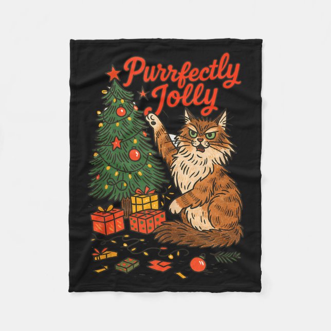 Christmas Xmas Vibes Cat Lover Cat Mom Purrfectly  Fleecedecke (Vorderseite)