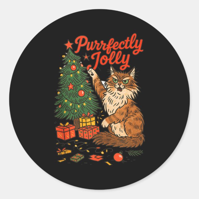 Christmas Xmas Vibes Cat Lover Cat Mom Purrfectly  Runder Aufkleber (Vorderseite)