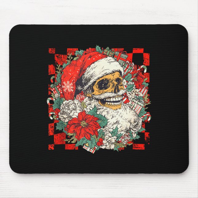 Christmas Xmas Vibes Skull Santa Lover Mistletoe H Mousepad (Vorne)