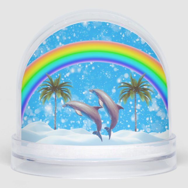 Christmas Y2K Dolphins Rainbow Snow Globe Schneekugeln (Vorderseite)