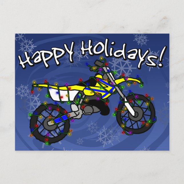 Christmas Yellow Dirt Bike Feiertagspostkarte (Vorderseite)