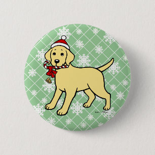 Christmas Yellow Labrador Puppy Cartoon Button