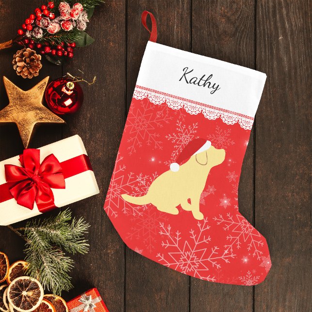 Christmas Yellow Labrador Puppy Strumpf Kleiner Weihnachtsstrumpf (Personalized Yellow Labrador Puppy Silhouette Christmas Stocking for Yellow Labrador Owners.)