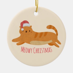 Christmas Yellow Tabby Cat Keramik Ornament