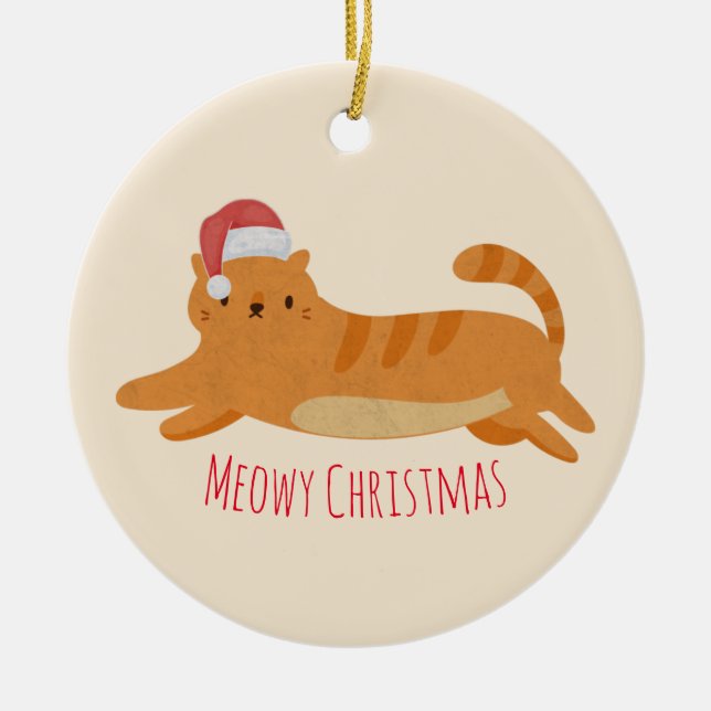 Christmas Yellow Tabby Cat Keramik Ornament (Vorne)