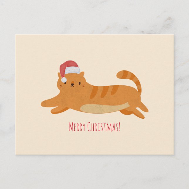 Christmas Yellow Tabby Cat Postkarte (Vorderseite)