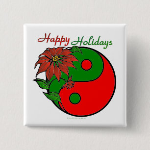 Christmas Yin Yang Poinsettia Button