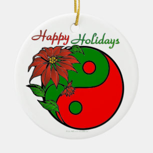 Christmas Yin Yang Poinsettia Keramikornament