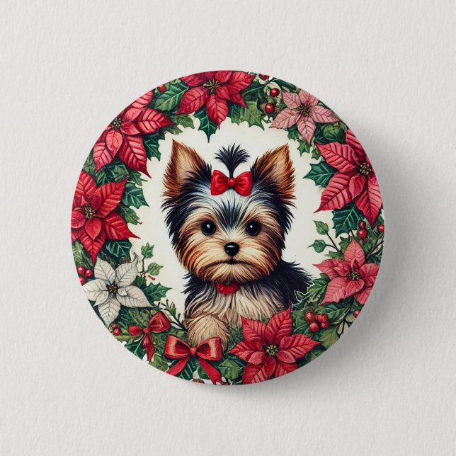 Christmas Yorkie Button (Vorderseite)