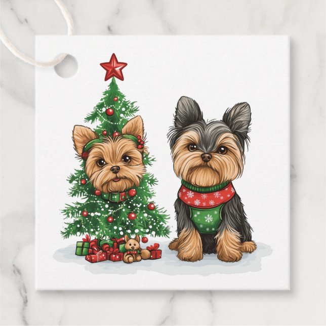 Christmas Yorkie Dogs Geschenkanhänger (Vorderseite)