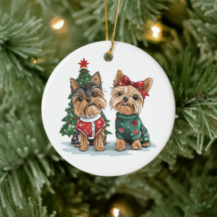 Christmas Yorkie Dogs Keramik Ornament