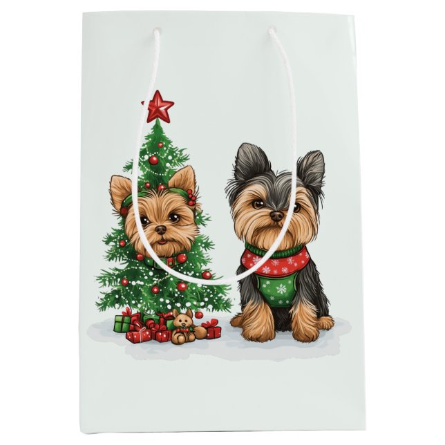 Christmas Yorkie Dogs Mittlere Geschenktüte (Vorderseite)