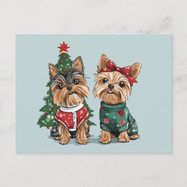 Christmas Yorkie Dogs Postkarte (Vorderseite)