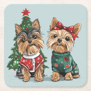 Christmas Yorkie Dogs Rechteckiger Pappuntersetzer