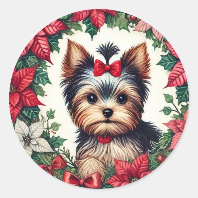 Christmas Yorkie Runder Aufkleber (Vorderseite)