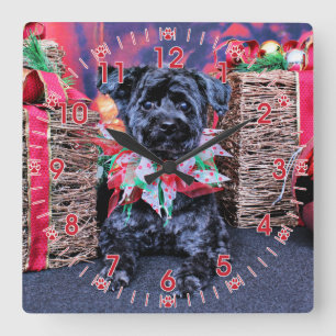 Christmas - YorkiePoo - Lucy Quadratische Wanduhr