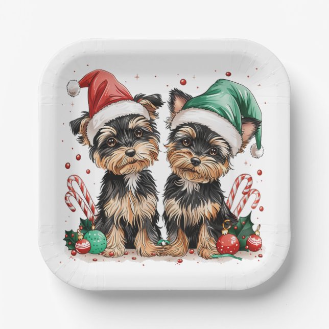 Christmas Yorkshire Terrier Dogs Pappteller (Vorderseite)
