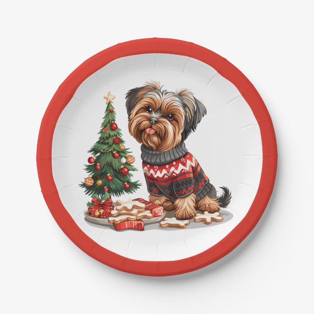 Christmas Yorkshire Terrier Dogs Pappteller (Vorderseite)