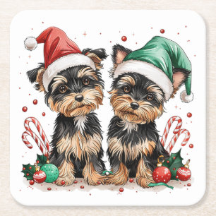 Christmas Yorkshire Terrier Dogs Rechteckiger Pappuntersetzer