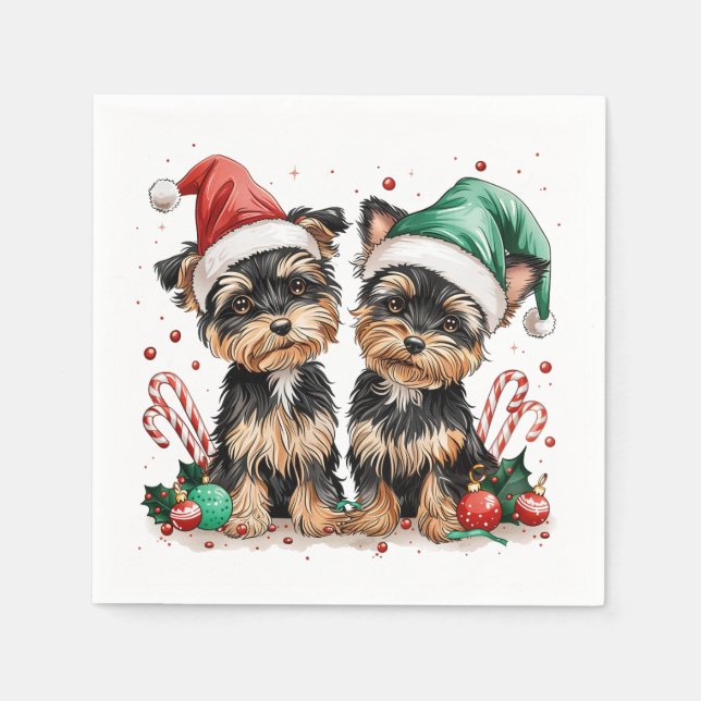 Christmas Yorkshire Terrier Dogs Serviette (Vorderseite)