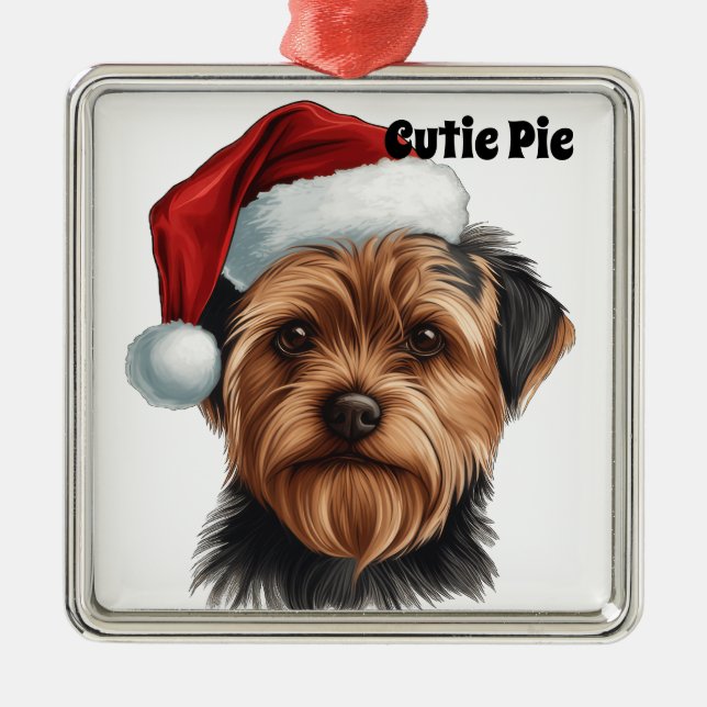 CHRISTMAS YORKSHIRE TERRIER HUND MIT WEIHNACHTSMAN ORNAMENT AUS METALL (Vorne)