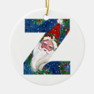 CHRISTMAS Z SCHREIBEN / SANTA CLAUS MIT ROtem RIBB Keramikornament