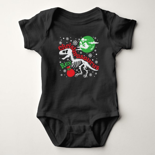Christmasaurus Rex Weihnachtsdinosaurier Baby Strampler (Vorderseite)