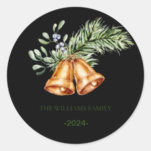 ChristmasBells Wreath Familienname Runder Aufkleber