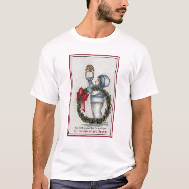 ChristmasKid Holding-Kranz-Klopfen T-Shirt (Vorderseite)