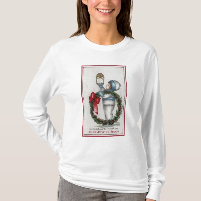 ChristmasKid Holding-Kranz-Klopfen T-Shirt (Vorderseite)