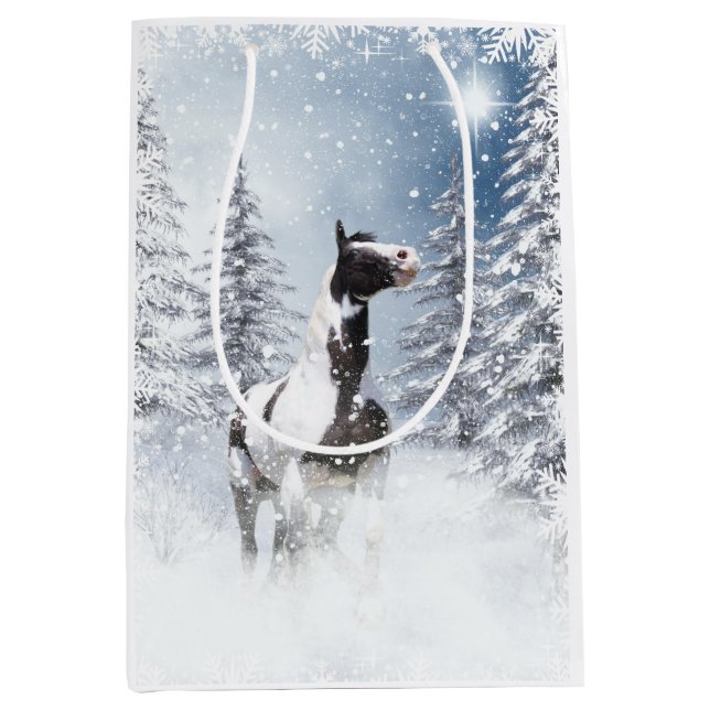 Christmassy Farbenpferd Mittlere Geschenktüte (Vorderseite)