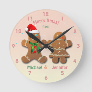Christmassy Gingerbread Man and Gingerbread Lady Runde Wanduhr