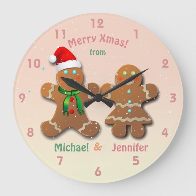 Christmassy Gingerbread Man and Gingerbread Lady Runde Wanduhr (Vorderseite)