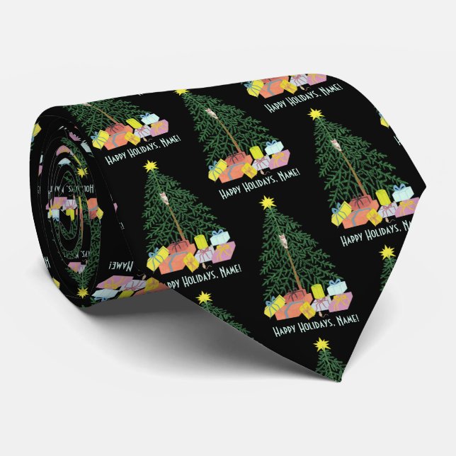 Christmast Tree Black Neck Tie Krawatte (Gerollt)