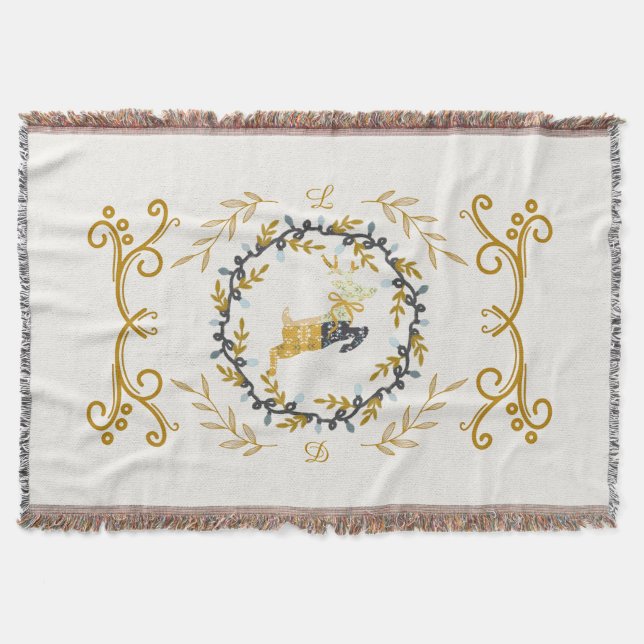 Christmastime Deer with Wreath Yellow Cream Decke (Vorderseite)