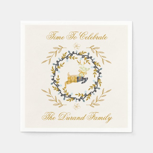 Christmastime Deer with Wreath Yellow Cream Serviette (Vorderseite)