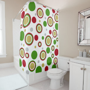 Christmastime Geometric Red Green Silver Gold Duschvorhang