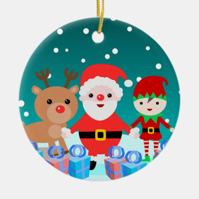 CHRISTMASTIME MIT SANTA UND SEINEN FREUNDEN KERAMIK ORNAMENT (Vorne)