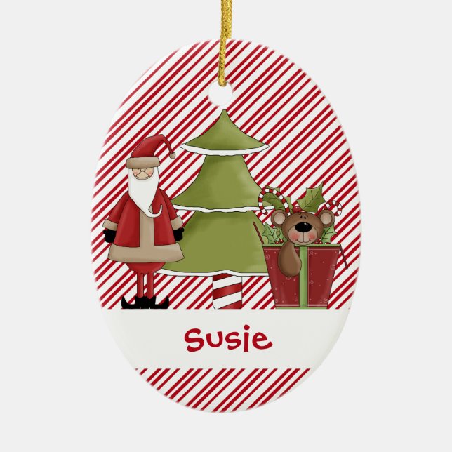 Christmastime Sankt Baum-Teddybär-Geschenk Keramikornament (Vorne)