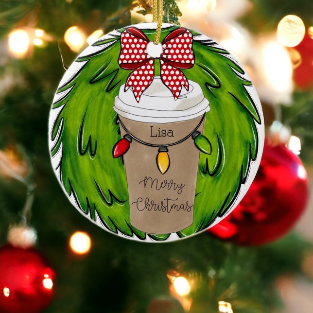Christnas Coffee Wreath Personalisiert Keramik Ornament (Von Creator hochgeladen)